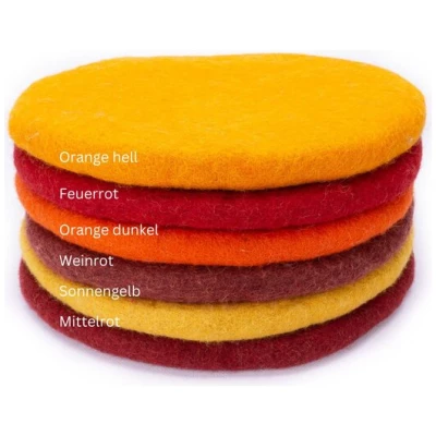 feelz Sitzkissen aus Wolle gefilzt, rund 35cm, verschiedene rot-, gelb- und orangetöne