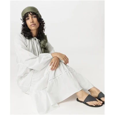 hessnatur Damen Brushed Popeline Kleid Maxi Relaxed aus Bio-Baumwolle - weiß - Größe 46