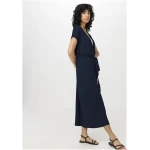 hessnatur Damen Jersey Kleid Midi Relaxed aus Leinen - blau - Größe S