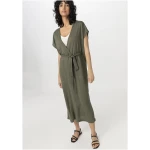 hessnatur Damen Jersey Kleid Midi Relaxed aus Leinen - grün - Größe L