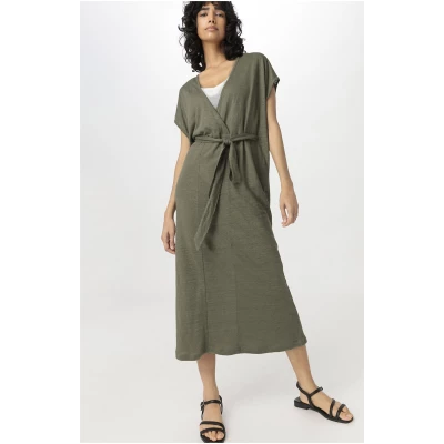 hessnatur Damen Jersey Kleid Midi Relaxed aus Leinen - grün - Größe L