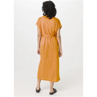 hessnatur Damen Jersey Kleid Midi Relaxed aus Leinen - orange - Größe L