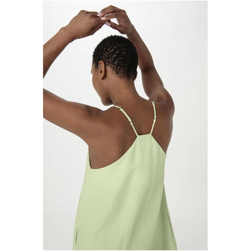hessnatur Damen Kleid Maxi Relaxed aus TENCEL™ Lyocell mit Leinen - grün - Größe 34