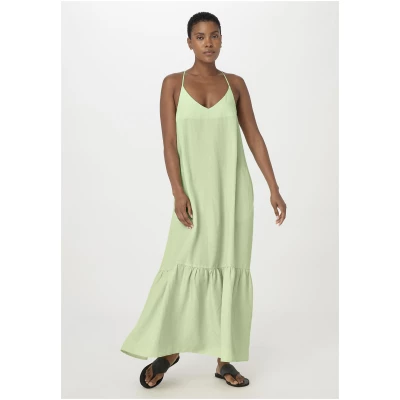 hessnatur Damen Kleid Maxi Relaxed aus TENCEL™ Lyocell mit Leinen - grün - Größe 34