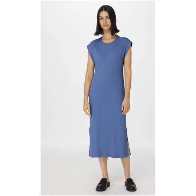 hessnatur Damen Rib Jersey Kleid Midi Regular aus Bio-Baumwolle - blau - Größe 34