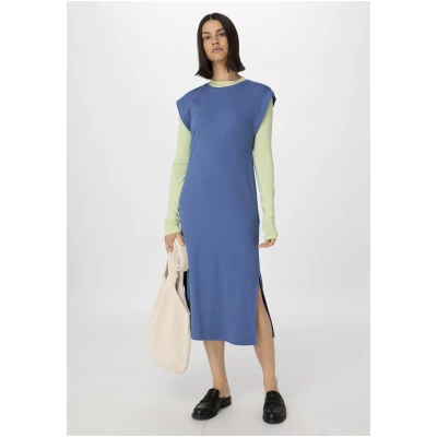 hessnatur Damen Rib Jersey Kleid Midi Regular aus Bio-Baumwolle - blau - Größe 34