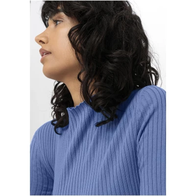 hessnatur Damen Rib Pullover Slim aus Bio-Baumwolle - blau - Größe 34