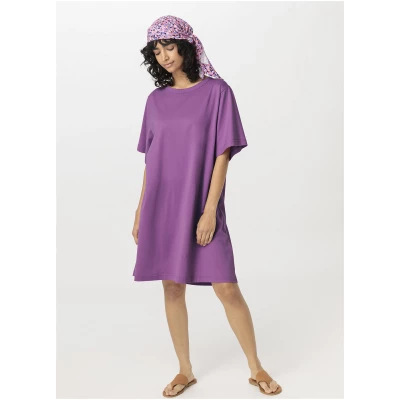 hessnatur Damen Shirt-Kleid Mini Relaxed aus Bio-Baumwolle - lila - Größe 42