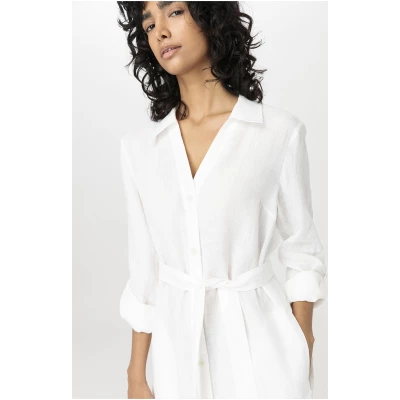 hessnatur Damen Tunika Kleid Midi Relaxed aus Leinen - weiß - Größe 34