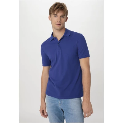 hessnatur Herren Zwirn Polo Shirt Regular aus Bio-Baumwolle - blau - Größe 56