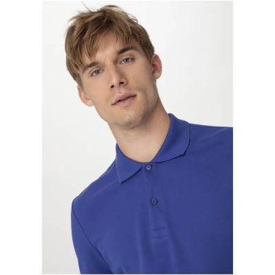 hessnatur Herren Zwirn Polo Shirt Regular aus Bio-Baumwolle - blau - Größe 56