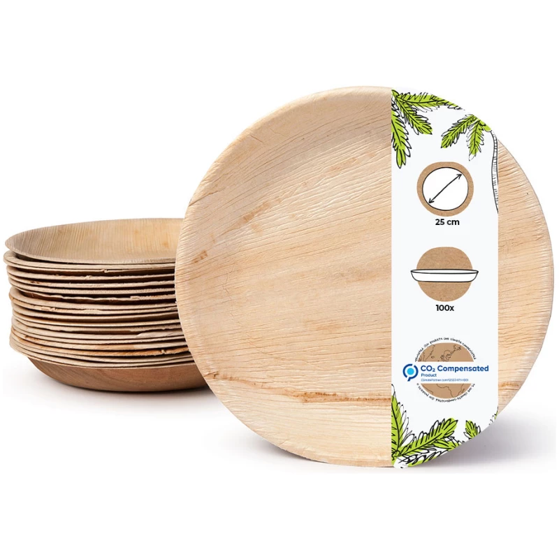 BIOZOYG 100 Stück Einwegteller Ø 25cm Palmblatt-Teller, rund, biologisch abbaubar, umweltfreundlich, kompostierbar, wiederverwertbar, Wegwerfteller