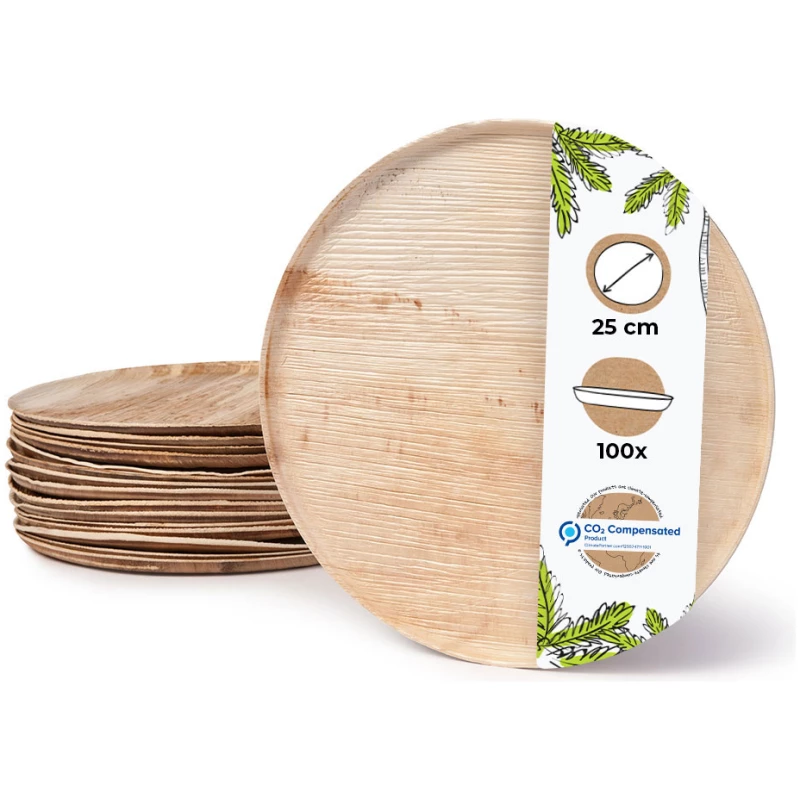 BIOZOYG 100 Stück Einwegteller Pizza Ø 25cm Palmblatt Teller, runde flache Bio Wegwerfteller, kompostierbare Einwegteller für Pizza, nachhaltig