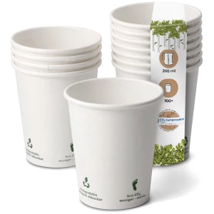 BIOZOYG 100 Stück Kaffeebecher 200ml / 8oz Einwegbecher Pappbecher weiß mit Bedruckung, kompostierbar nachhaltig Partybecher Trinkbecher Biobecher