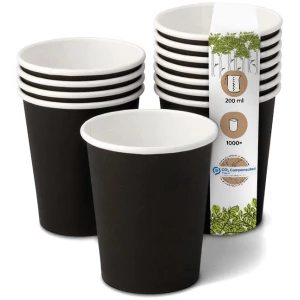 BIOZOYG 1000 Stück Einwegbecher 200ml / 8oz Pappbecher Einmalbecher schwarz bedruckt Kaffee Heißgetränke Recycling biologisch kompostierbar