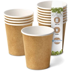 BIOZOYG 1000 Stück Kaffee Trinkbecher braun 200ml / 8oz Einwegbecher Pappbecher für Heißgetränke, umweltfreundlich kompostierbare To-Go-Becher