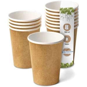 BIOZOYG 1000 Stück Kaffee Trinkbecher braun 300ml / 12oz Einwegbecher Pappbecher für Heißgetränke, umweltfreundlich kompostierbare To-Go-Becher