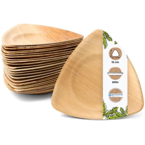 BIOZOYG 200 Stück Einwegteller 15cm - Dreieckige Palmblatt Teller für Fingerfood und Snacks - Kompostierbar, Nachhaltig, Stabil - Einweg Geschirr
