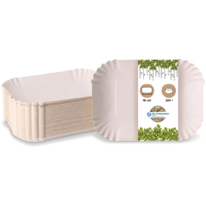 BIOZOYG 250 Stück Einwegschalen 18 x 13 x 3 cm, weiß, Pappschalen, Kartonschiffchen für Fingerfood, Pommes, Snacks und Currywurst, nachhaltig