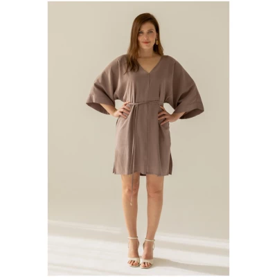 Brown Kimono Midi Dress