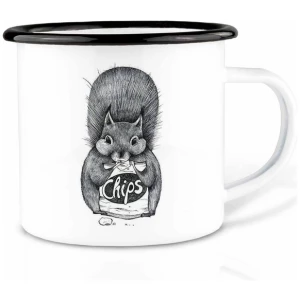 Emailletasse "Chipseichhörnchen" von LIGARTI | 300 oder 500 ml | handveredelt in Deutschland | Cup, Kaffeetasse, Emaillebecher, Camping Becher
