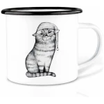 Emailletasse "Gute Nacht Katze" von LIGARTI | 300 oder 500 ml | handveredelt in Deutschland | Cup, Kaffeetasse, Emaillebecher, Camping Becher