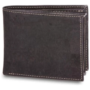 Kork-Deko Praktische, schwarze Geldbörse aus Kork mit Ziernähten