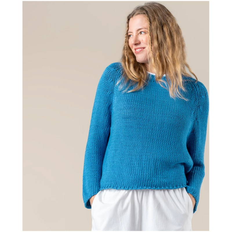 LIVING CRAFTS - Damen Pullover, 3/4-Arm - Blau (100% Bio-Baumwolle), Nachhaltige Mode, Bio Bekleidung