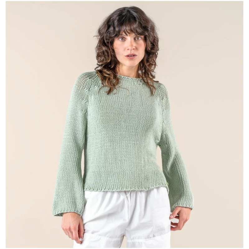 LIVING CRAFTS - Damen Pullover, 3/4-Arm - Grün (100% Bio-Baumwolle), Nachhaltige Mode, Bio Bekleidung