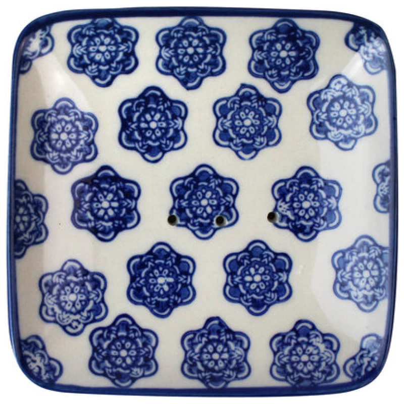 Mitienda Shop Handgemachte Seifenschale aus Porzellan weiß/blau