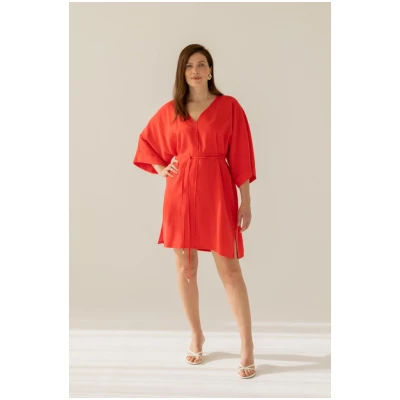 Red Kimono Midi Dress