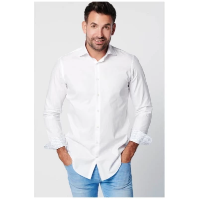 SKOT Fashion Nachhaltige Langarm Herren Hemd Serious White Contrast Slim Fit