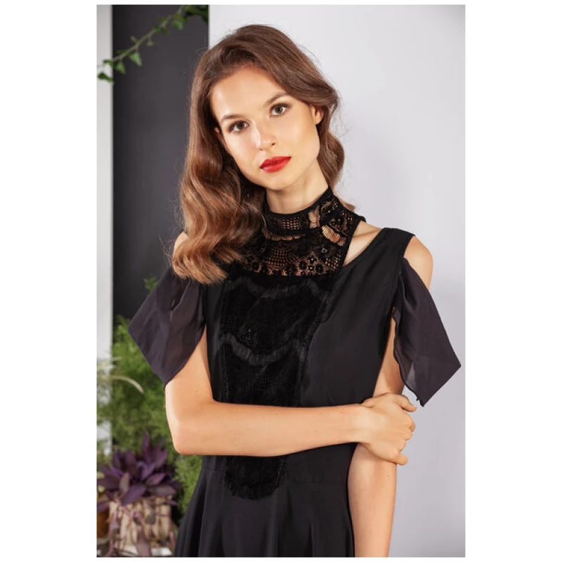 SinWeaver alternative fashion Abendkleid kurz schwarz mit Spitze Viskose