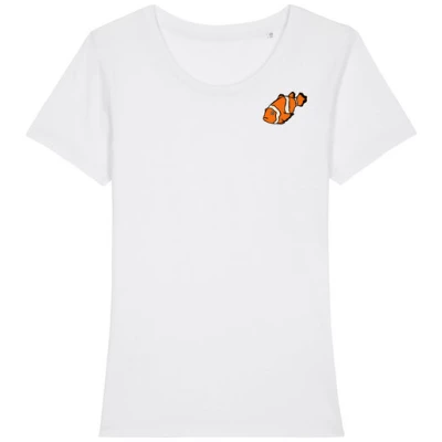 Spangeltangel T-Shirt bedruckt, "Clownfisch", nachhaltig, Biobaumwolle, Brustprint, Damen, Kurzarmshirt, Damenshirt, Frauen, bio