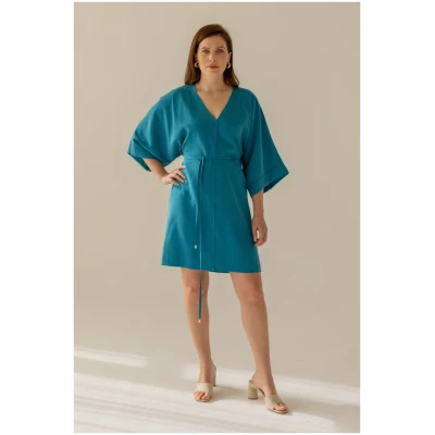 Turquoise Kimono Midi Dress