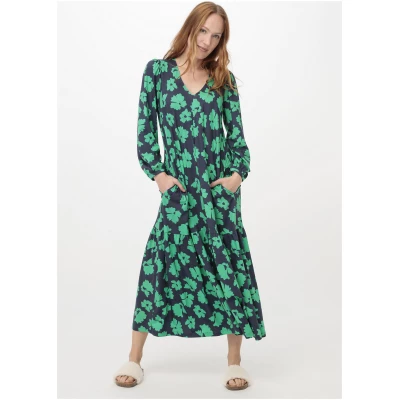 hessnatur Damen Jersey-Kleid Midi Relaxed aus Bio-Baumwolle - blau - Größe 36