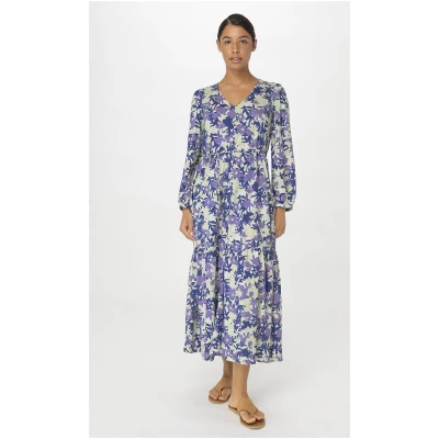 hessnatur Damen Jersey-Kleid Midi Relaxed aus Bio-Baumwolle - blau - Größe 42