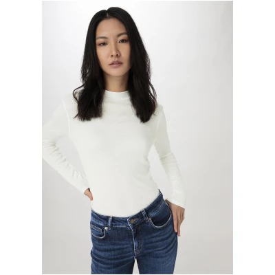 hessnatur Damen Softrib Langarmshirt Slim aus Bio-Baumwolle und TENCEL™ Modal - weiß - Größe 42