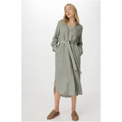 hessnatur Damen Tunika Kleid Midi Relaxed aus Leinen - grün - Größe 34