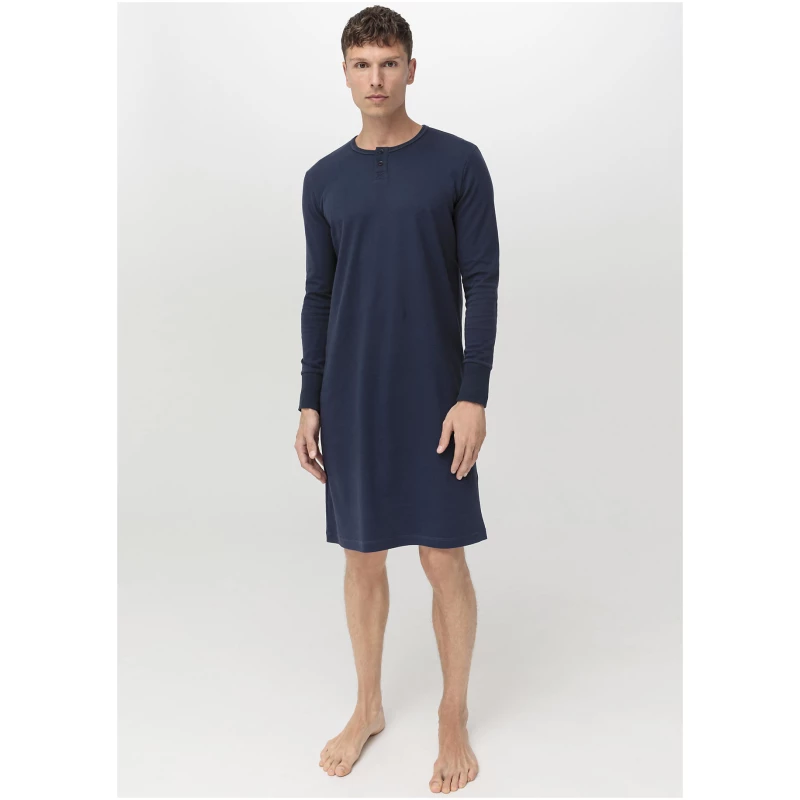 hessnatur Herren Nachthemd Regular PURE NATURE aus Bio-Baumwolle - blau - Größe 46
