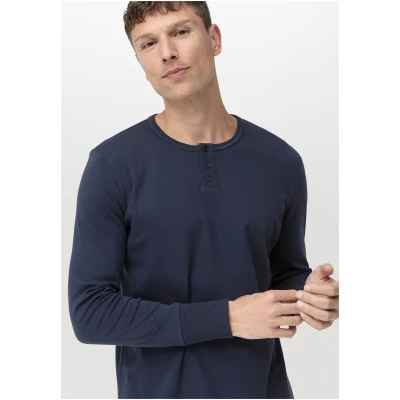 hessnatur Herren Nachthemd Regular PURE NATURE aus Bio-Baumwolle - blau - Größe 46