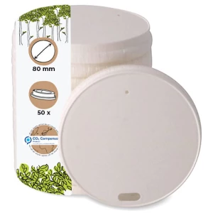 BIOZOYG 50 Stück Ø 80mm biologisch abbaubar, umweltfreundlich, weißer Papierdeckel, Becherdeckel, kompostierbar nachhaltig Plastikfrei