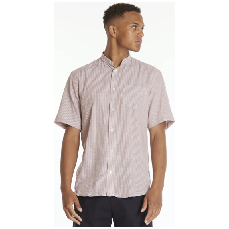 By Garment Makers Hemd - Alberto Manderin Striped Linen SS Shirt- aus Bio-Baumwolle und Leinen