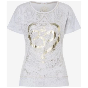 The Spirit of OM Damen Yoga T-Shirt oder Crop Shirt OM Time weiß gold