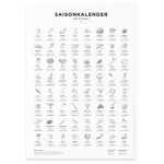 531 Rheinland Design Saisonkalender Obst & Gemüse, Poster/Plakat in SW, Küchendeko