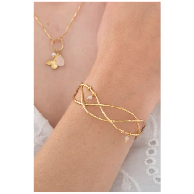 A Beautiful Story Damen vegan Armband Wave Rosenquarz Gold