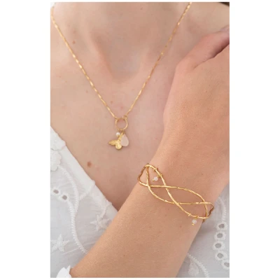 A Beautiful Story Damen vegan Armband Wave Rosenquarz Gold