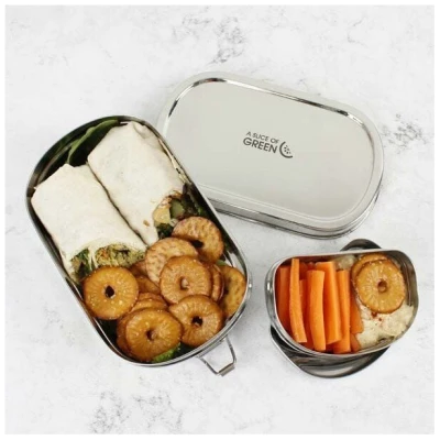 A Slice of Green Edelstahl Lunchbox Oval - inkl. Minibox (19×10,5x5cm)
