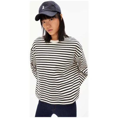 ARMEDANGELS Damen vegan Frankaa T-Shirt Streifen Schwarz Off White