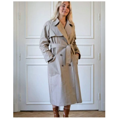 Aatise Langer Damen-Trenchcoat Zora femme coton upcyclé Farbe beige